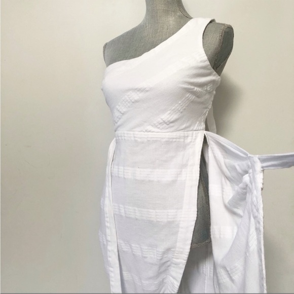 Free People white linen blend one shoulder maxi wrap dress size small - Picture 5 of 7